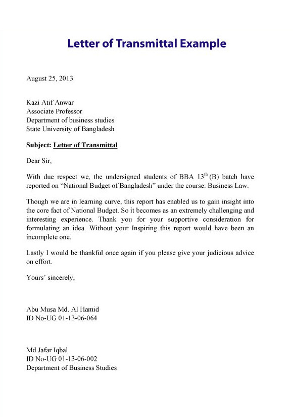 Letter of Transmittal Template