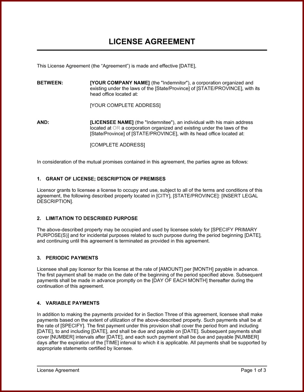 Licensing Agreement Template Sample