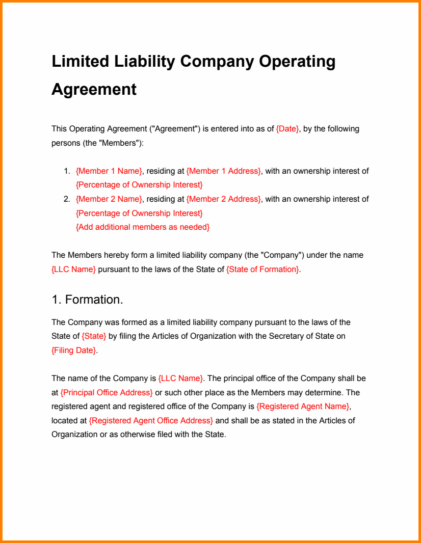 Limited Liability Operating Agreement Template Example