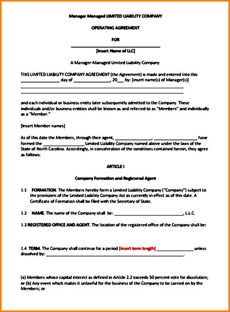 Limited Liability Operating Agreement Template Sample