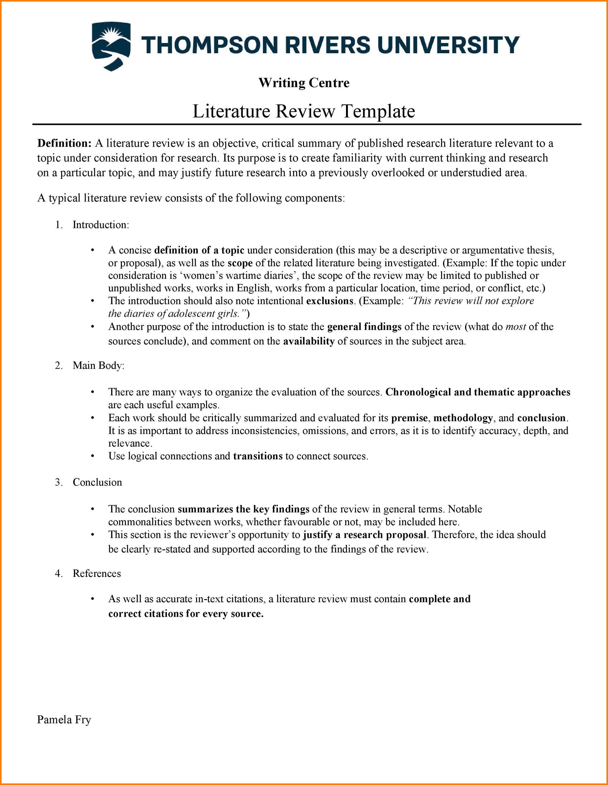 Literature Review Template Sample