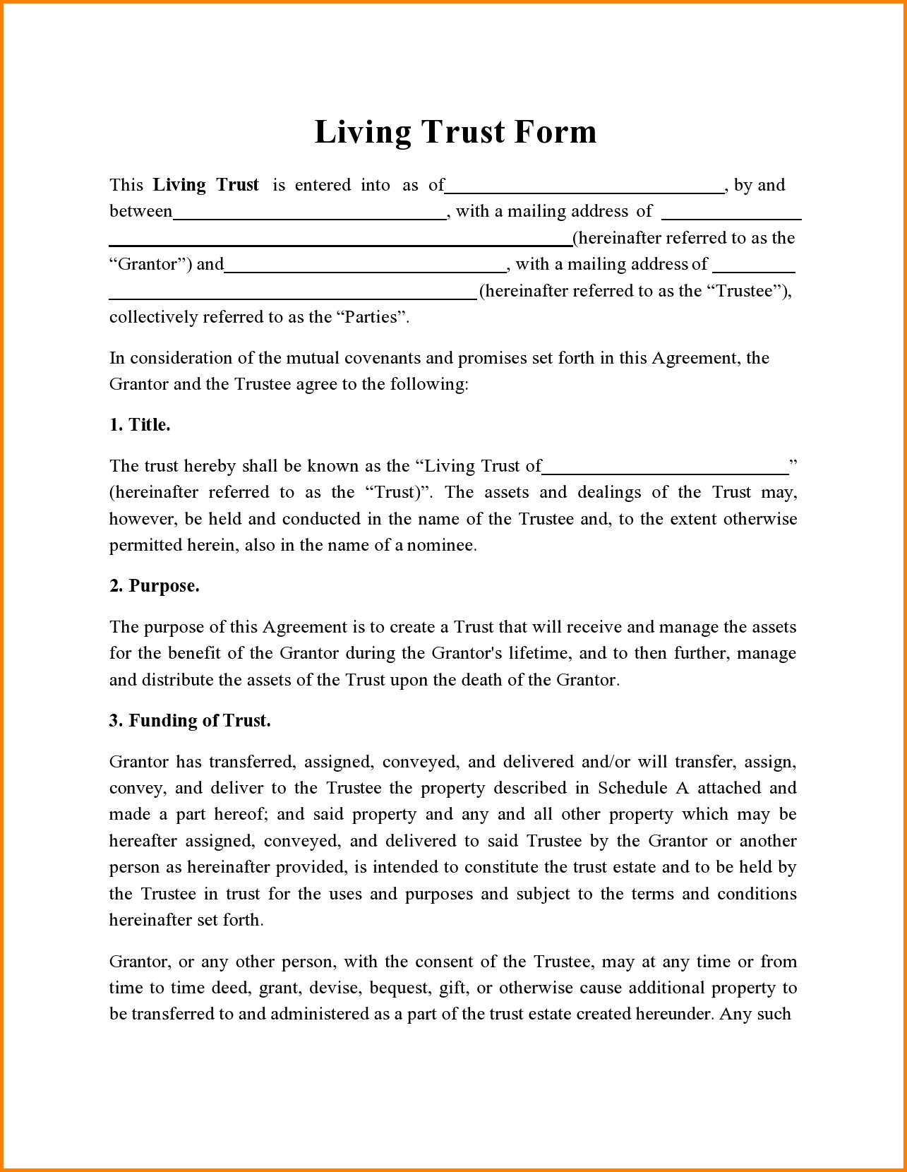 Living Trust Form Living Trust Form