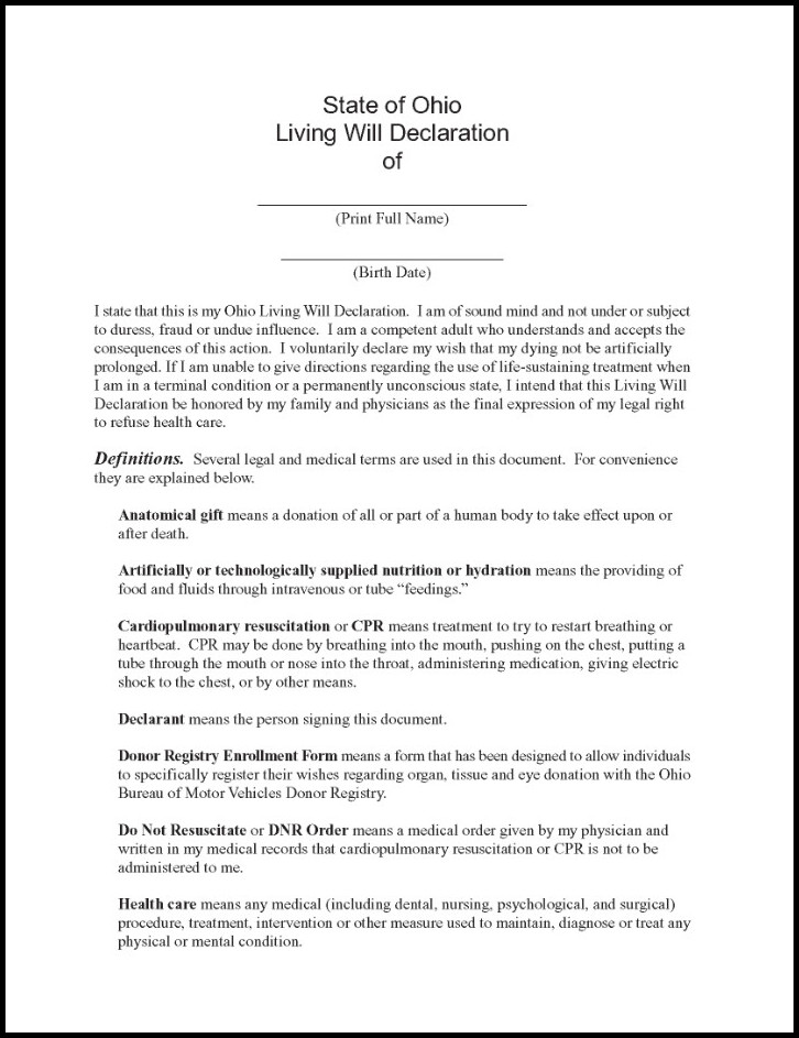 Living Will Form Sample Living Will Form Sample