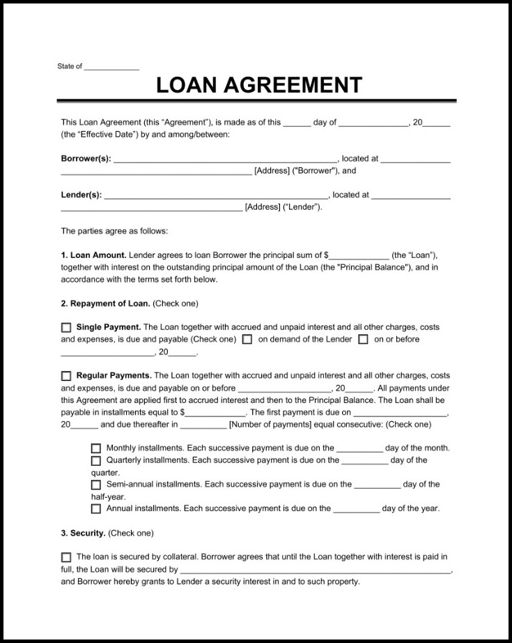 Loan Contract Agreement Template Sample