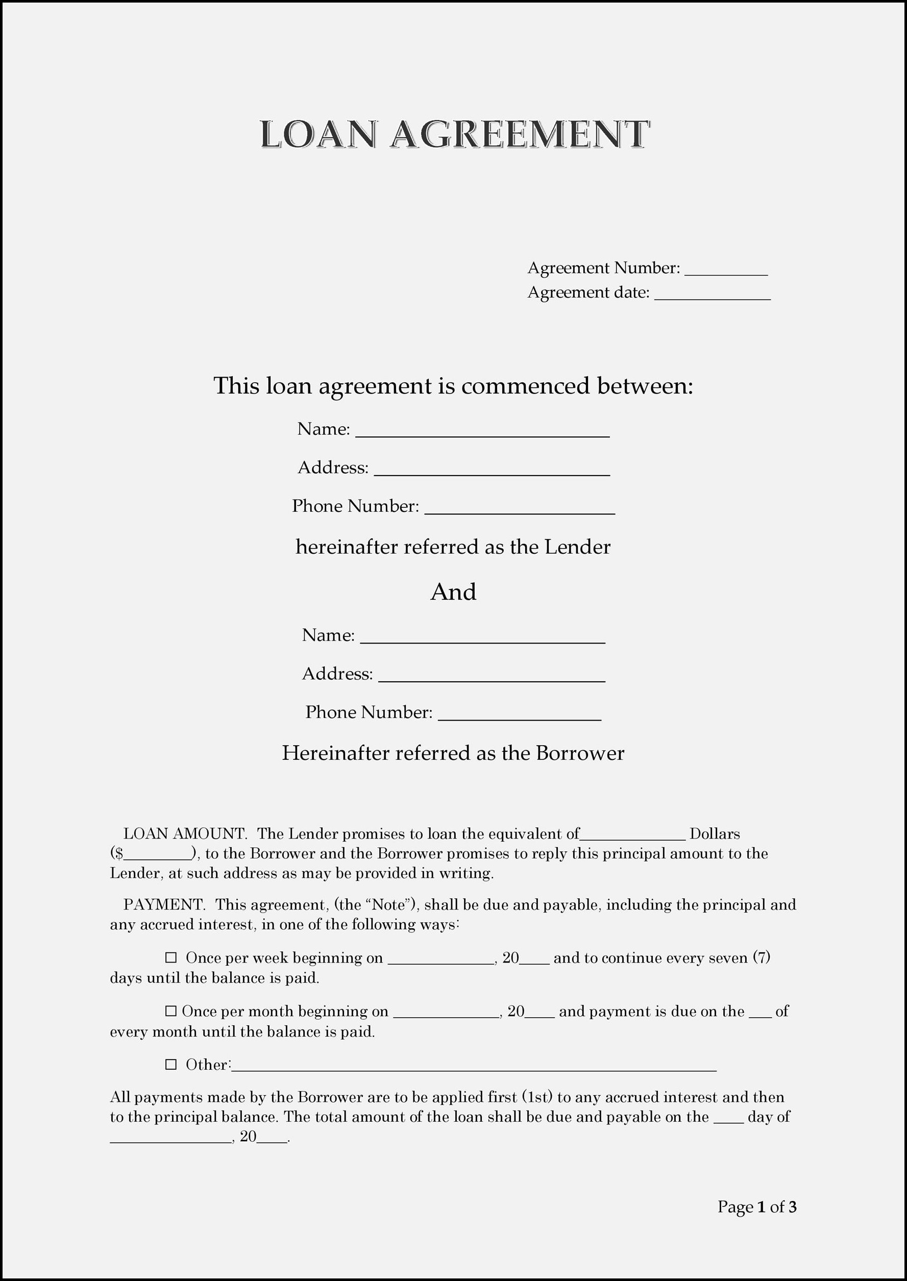 Loan Contract Agreement Template