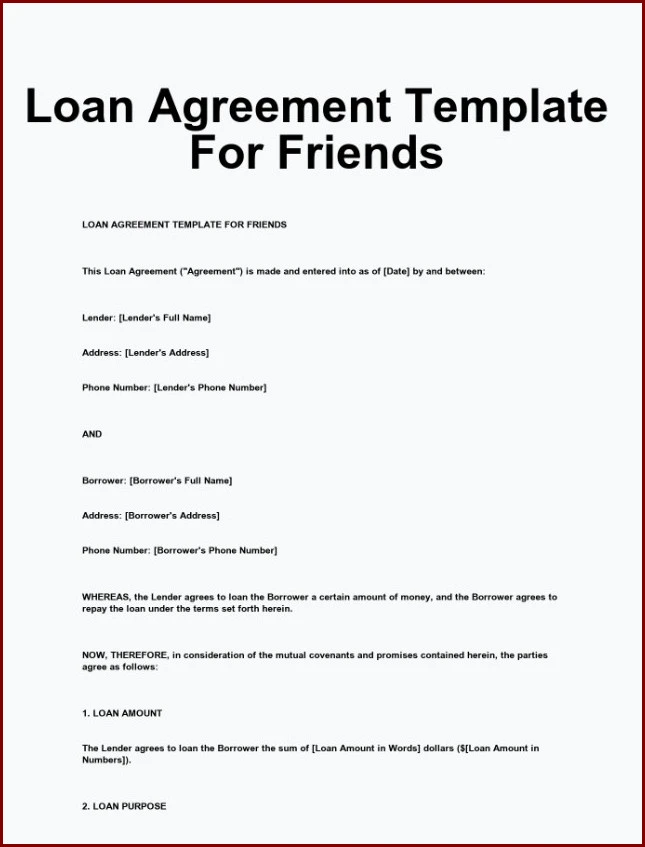 Loan Contract Between Friends Sample