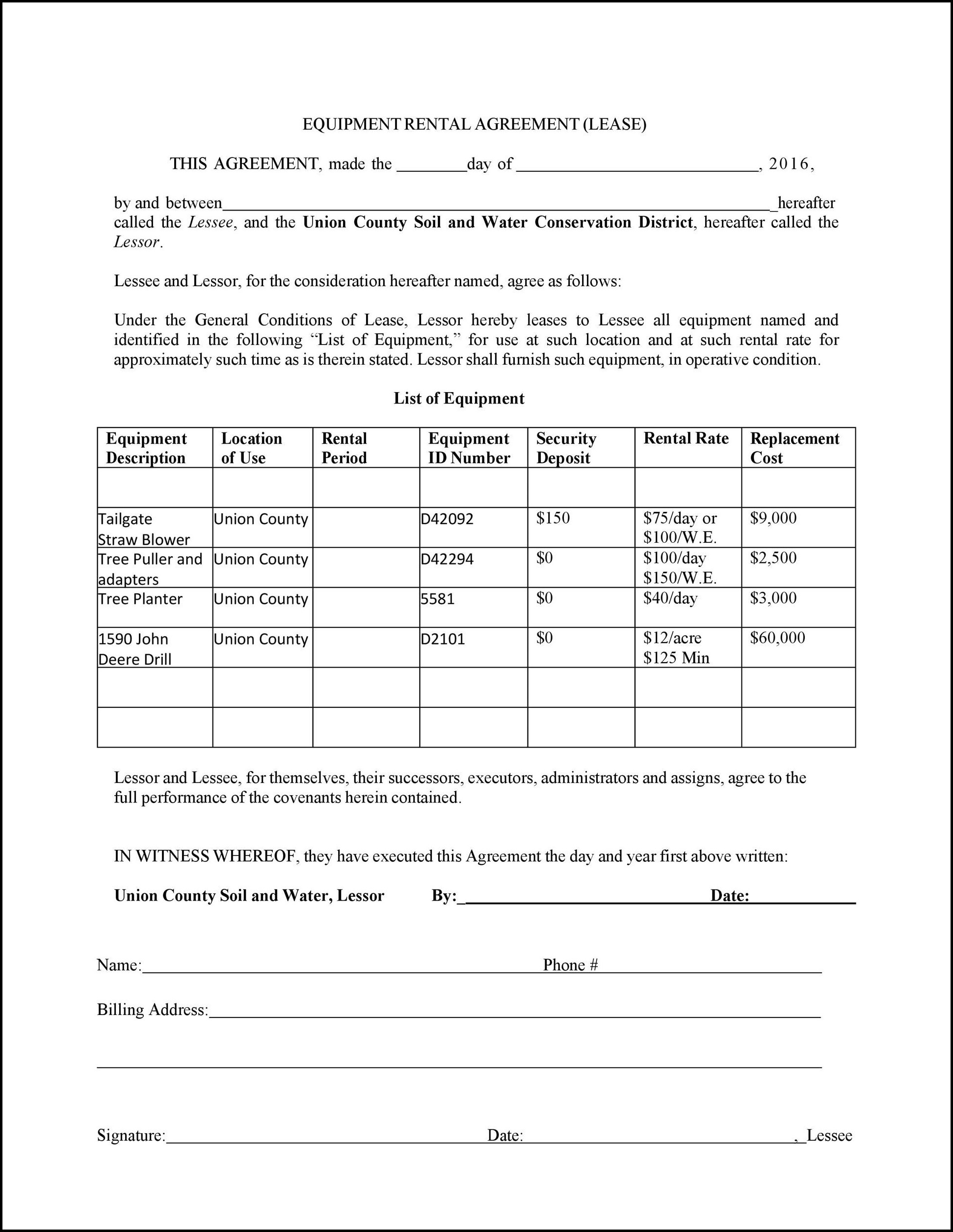 Machine Lease Agreement Template Example