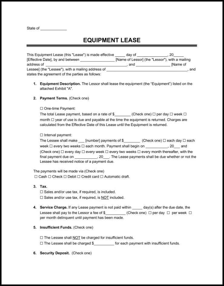 Machine Lease Agreement Template Sample