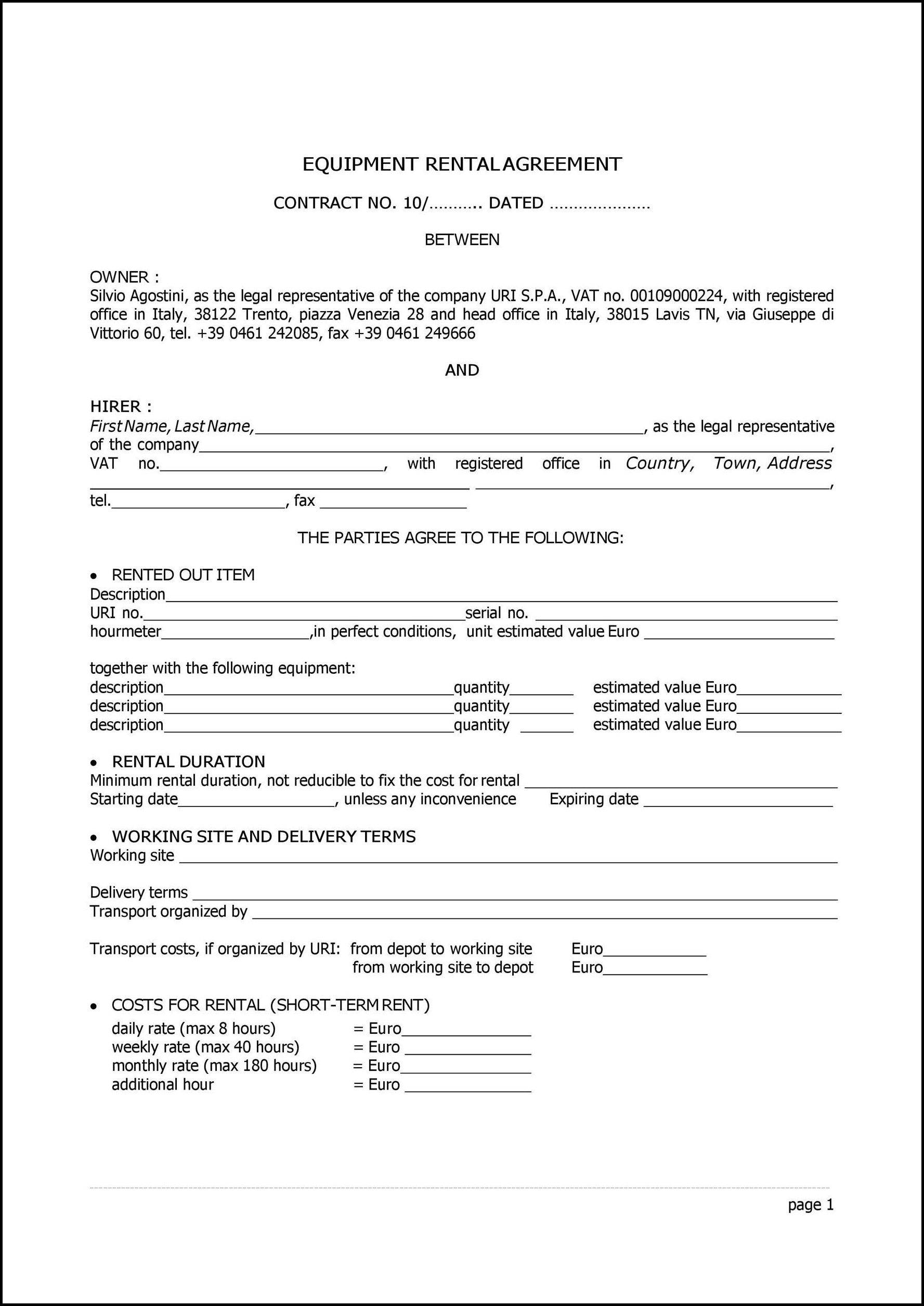Machine Lease Agreement Template