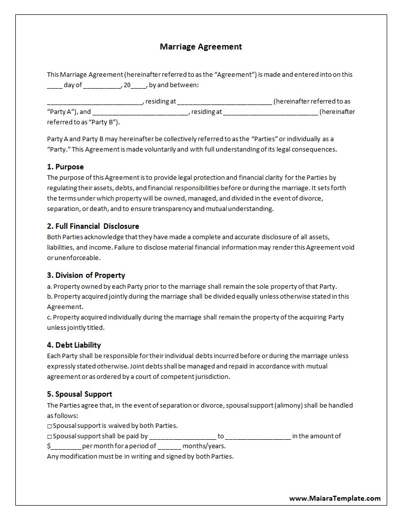 Marriage Agreement Template
