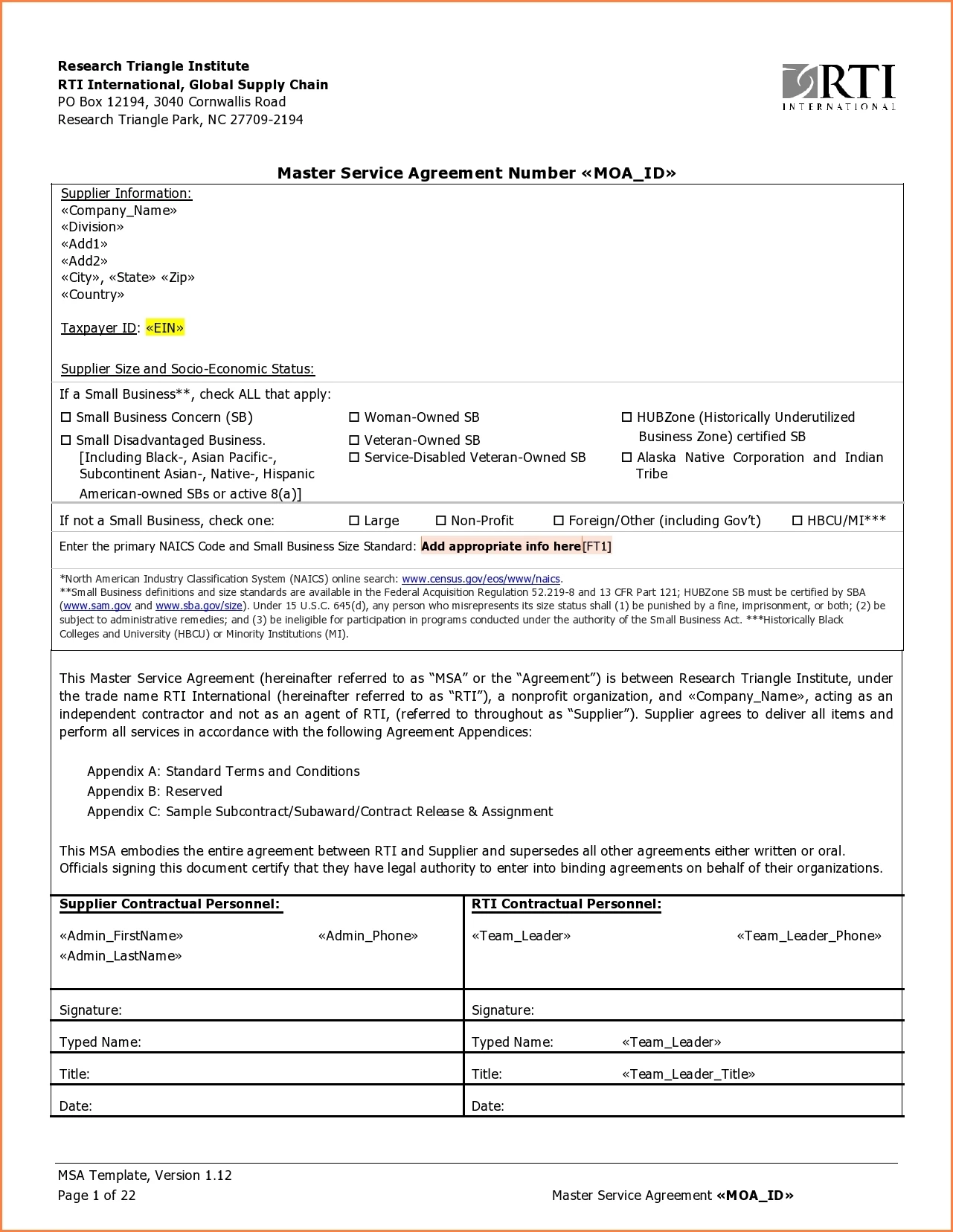 Master Service Agreement Template Example