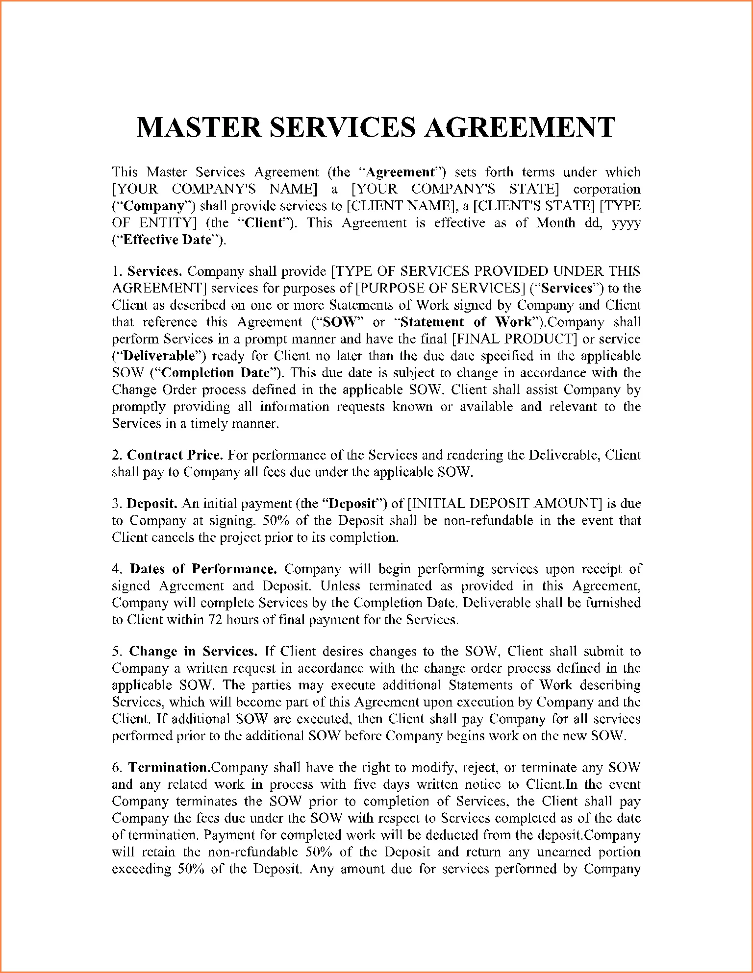 Master Service Agreement Template