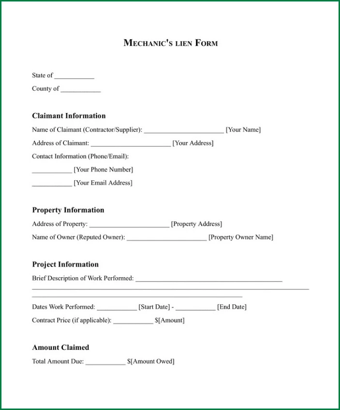 Mechanics Lien Form Example