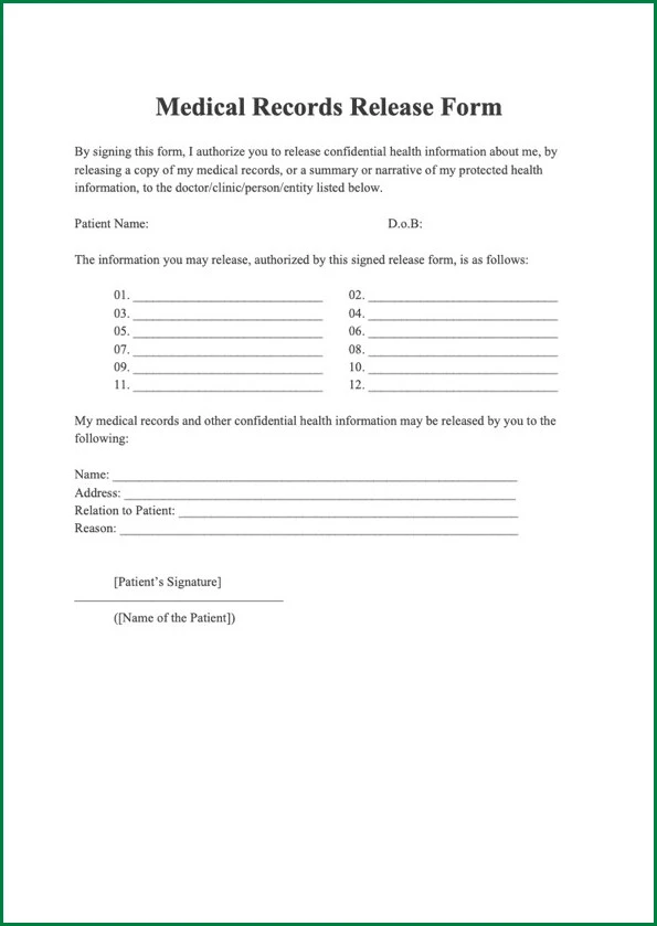 Medical Records Release Form Example