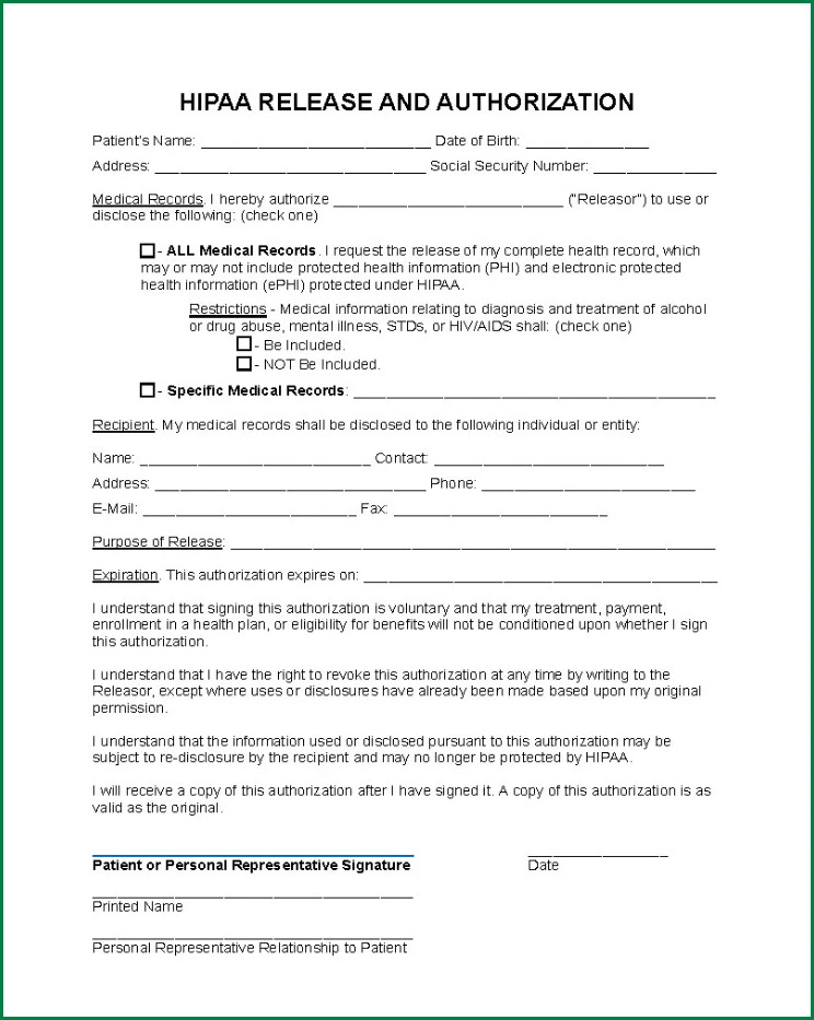 Medical Records Release Form Sample