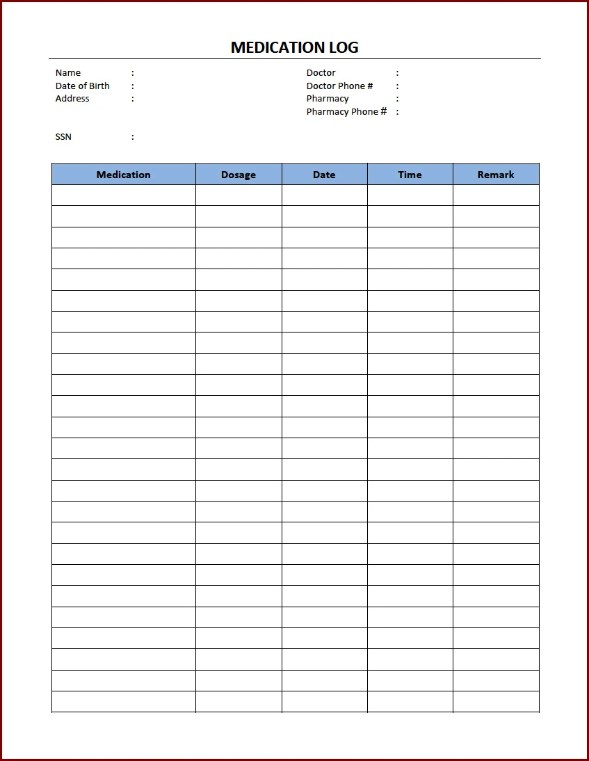 Medication Chart Template Example