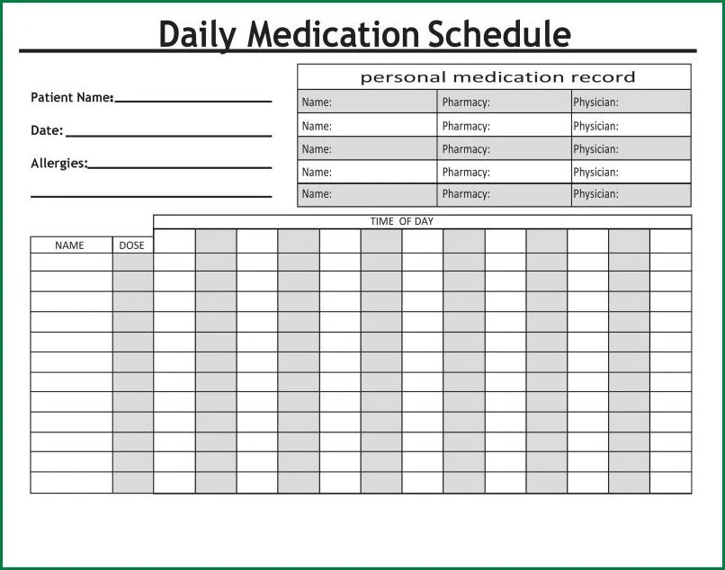 Medication Schedule Template Sample