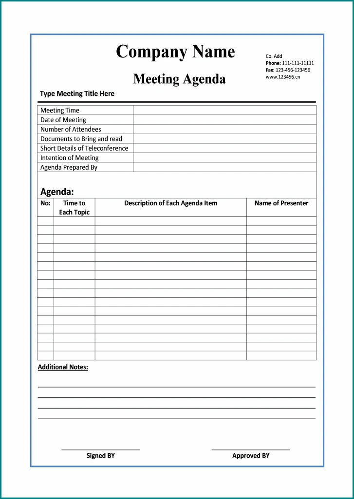 Meeting Agenda Template Example