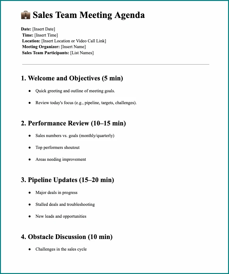 Meeting Agenda Template Sample