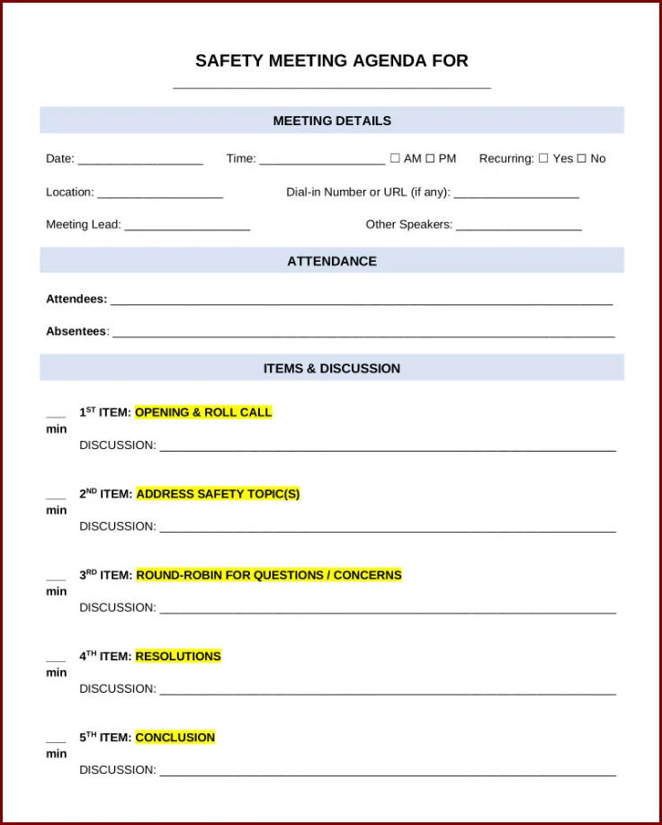 Meeting Schedule Template Example