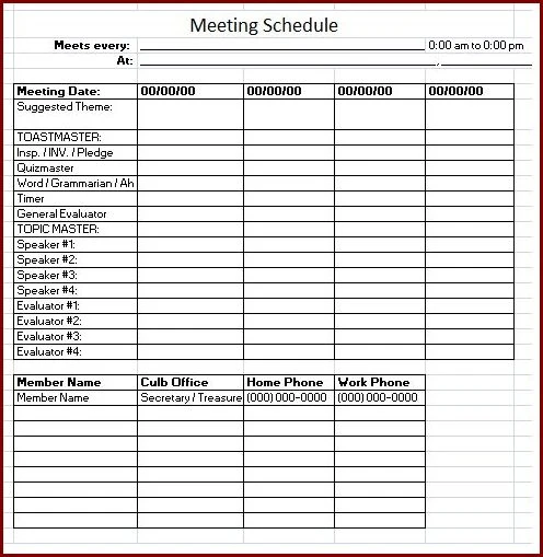 Meeting Schedule Template