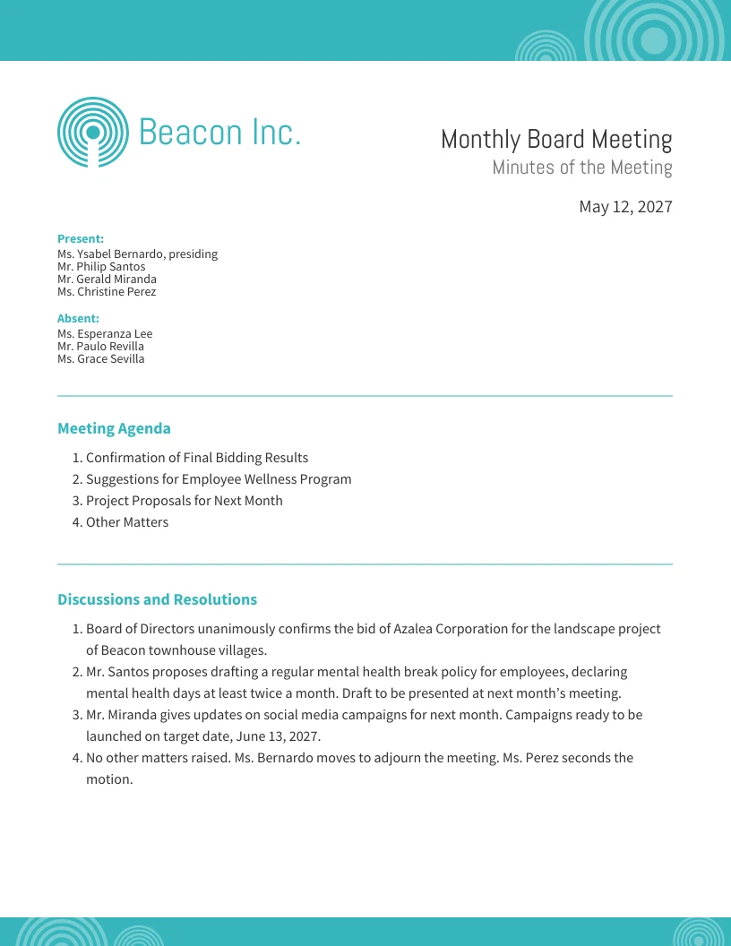 Meeting Summary Template Sample