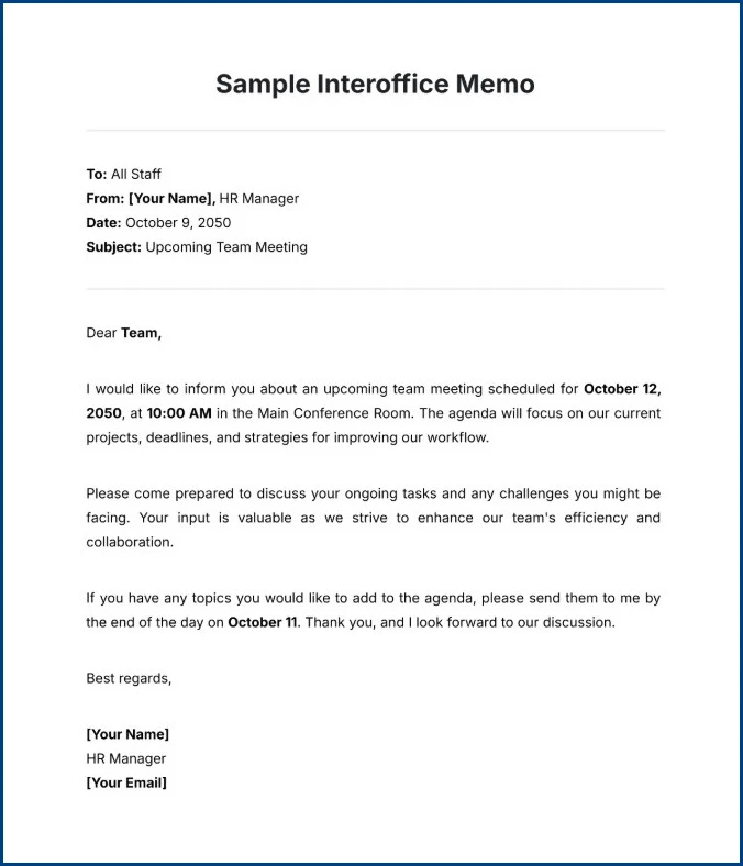 Memorandum Template Sample