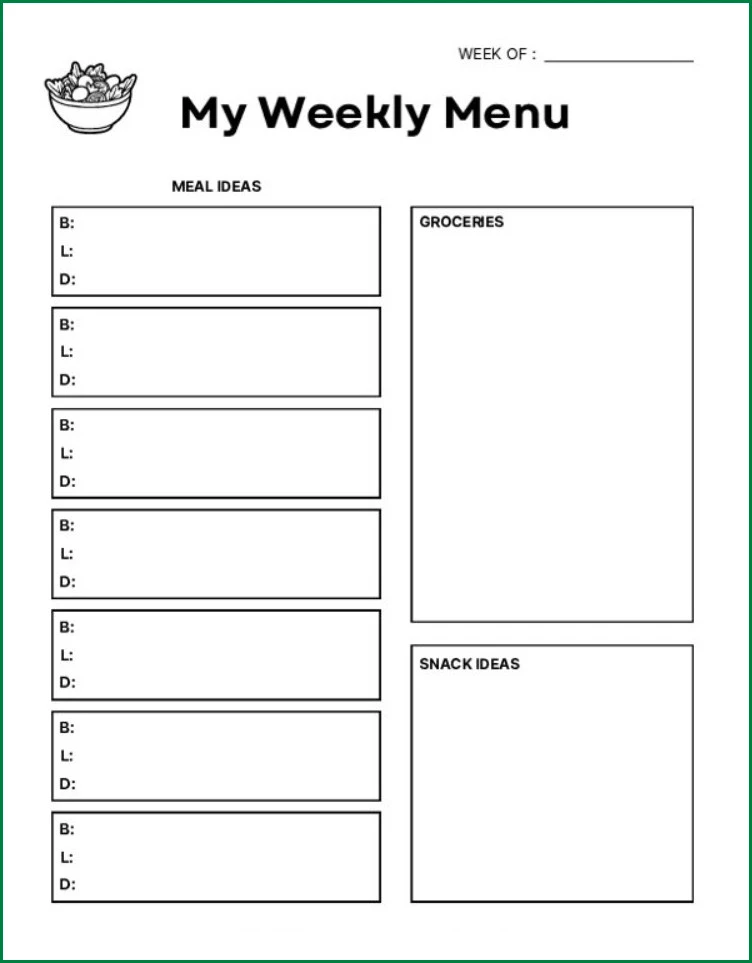 Menu Planner Template Example