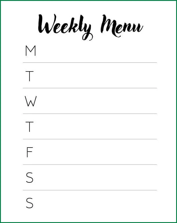 Menu Planner Template Sample