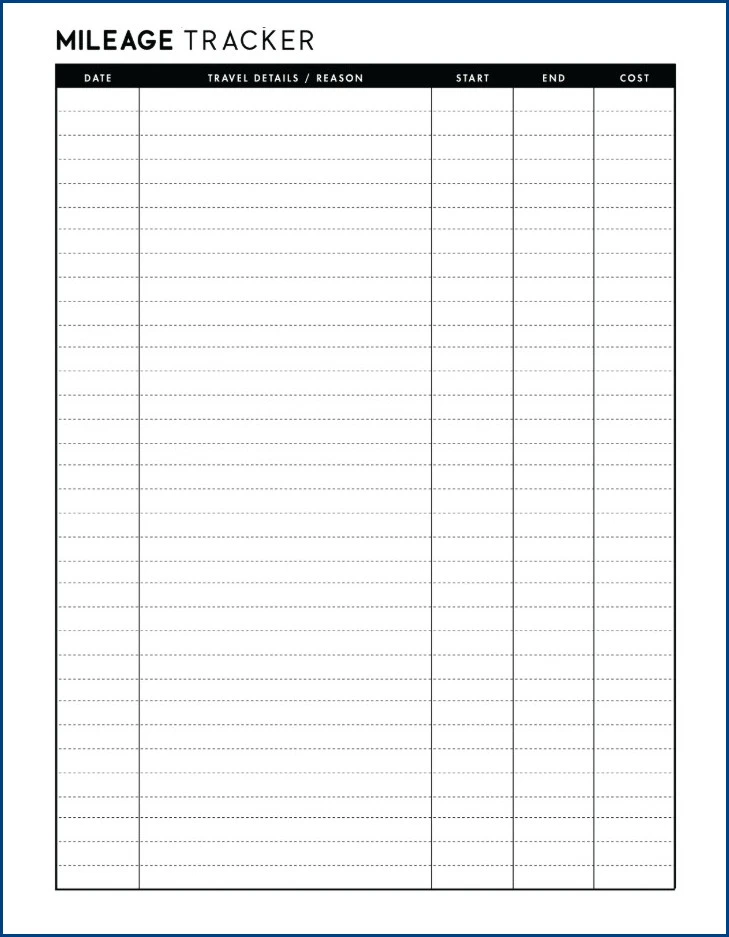 Mileage Log Template Example