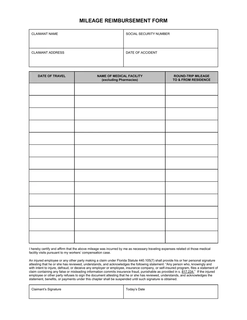 Mileage Reimbursement Form Example
