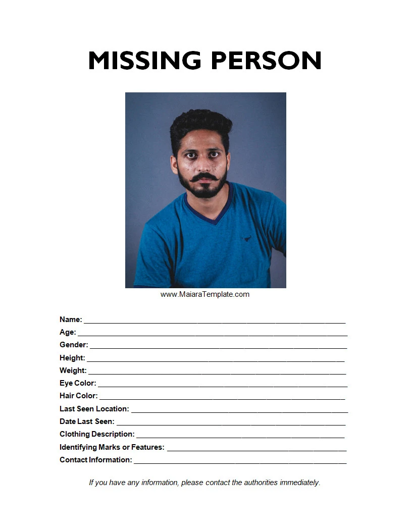 Editable Missing Person Poster Template Word