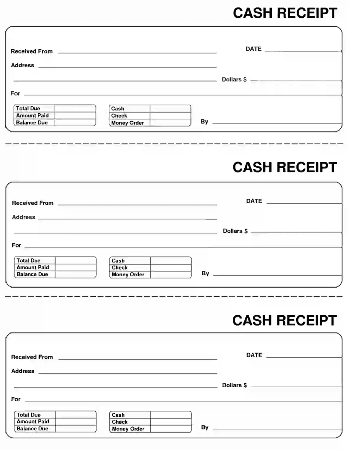 Money Receipt Template Example