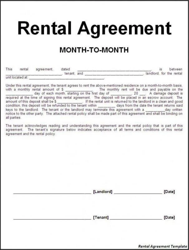 Month-to-month Lease Agreement Template Example