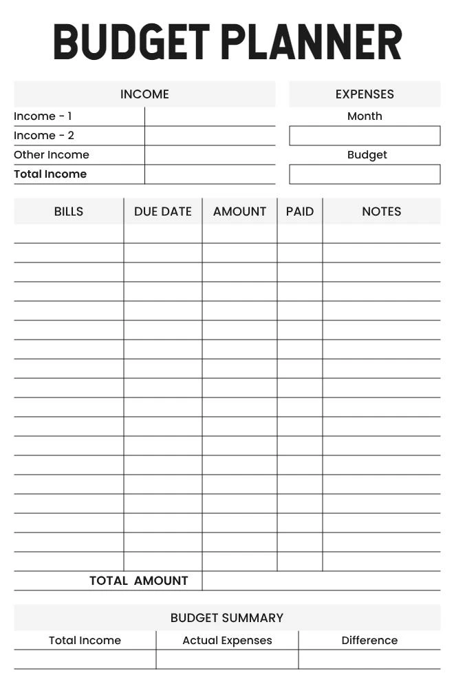 Monthly Budget Planner Template Sample