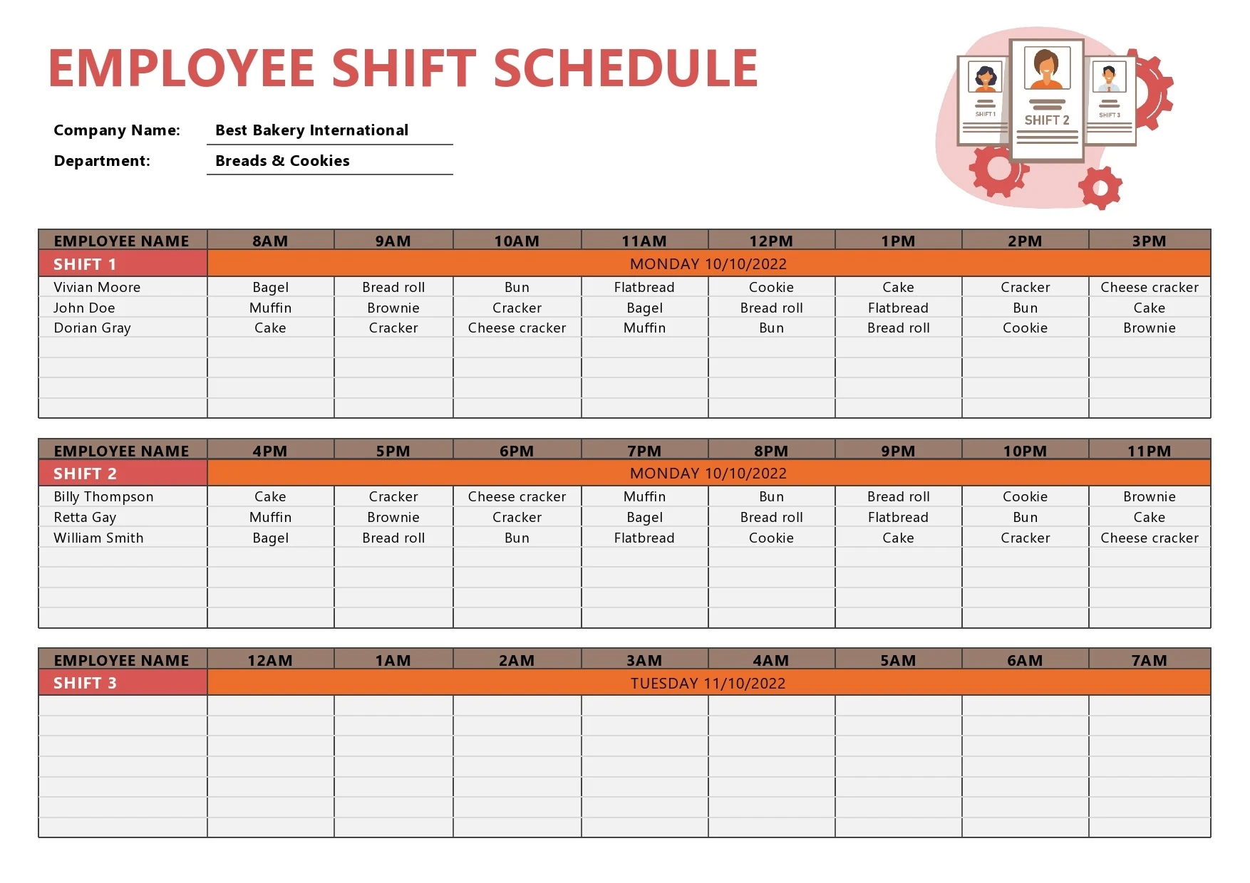 Monthly Employee Schedule Template Example
