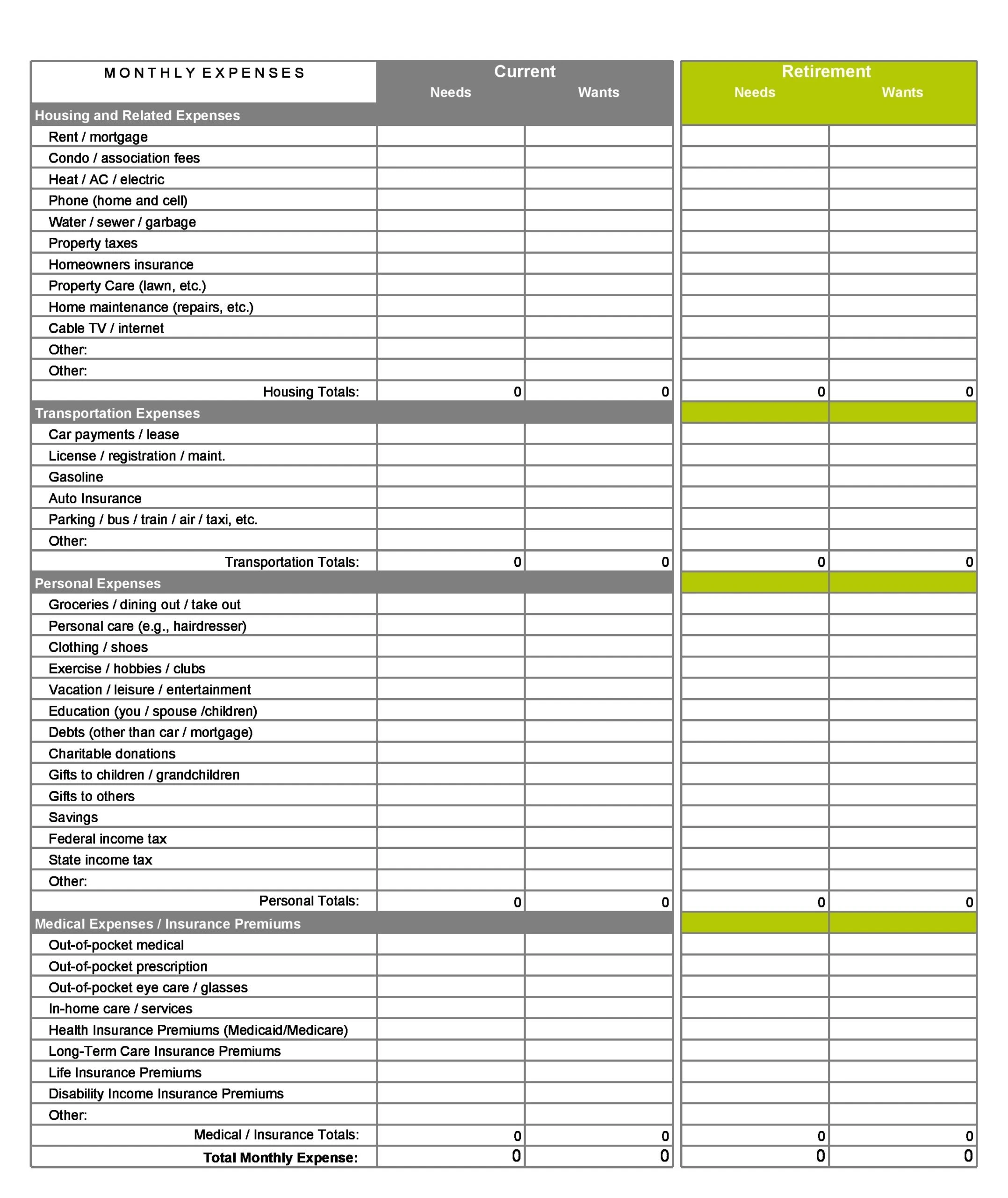 Monthly Expenses Template Sample