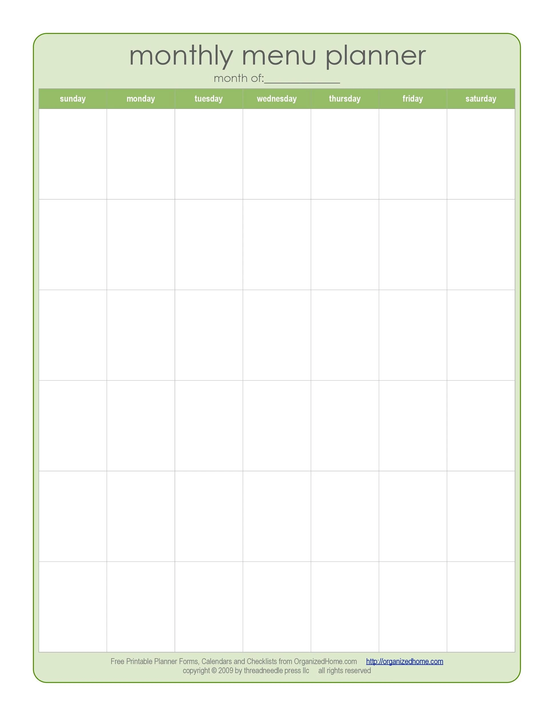 Monthly Meal Planner Template Sample