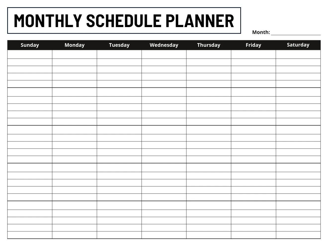 Monthly Schedule Template Example