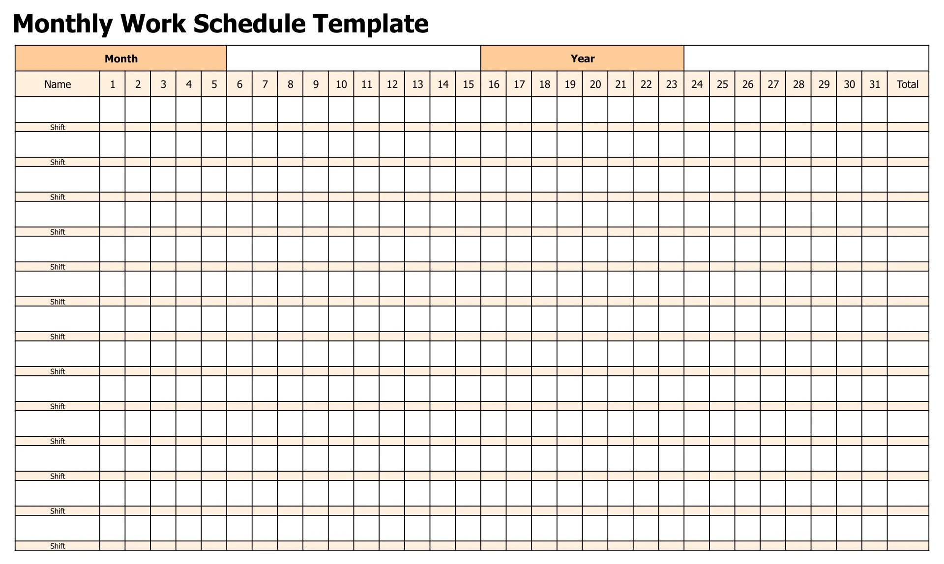 Monthly Work Schedule Template Excel