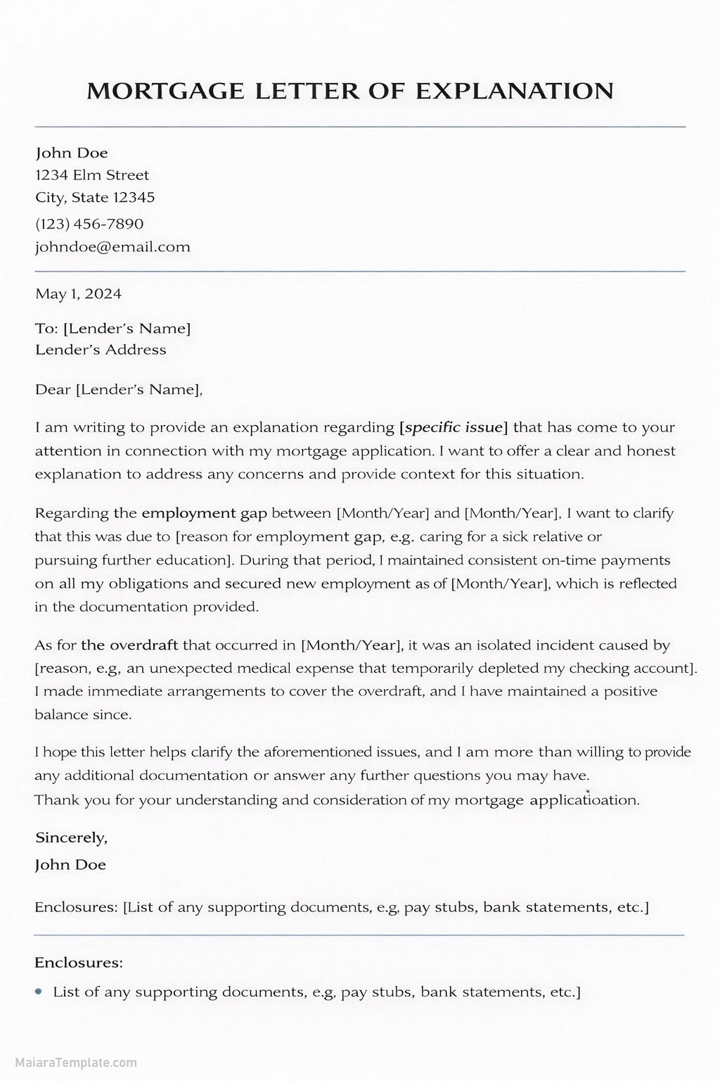 Mortgage Letter of Explanation Template