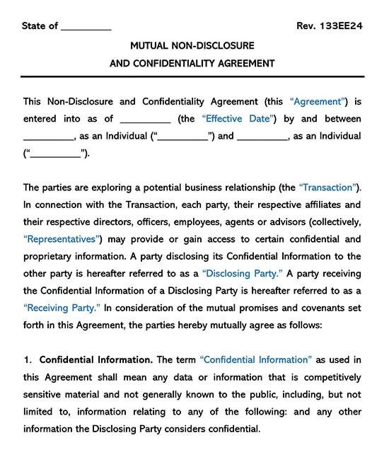 Mutual Confidentiality Agreement Template Sample Mutual Confidentiality Agreement Template Sample