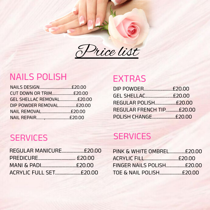 Nail Salon Price List Template Example