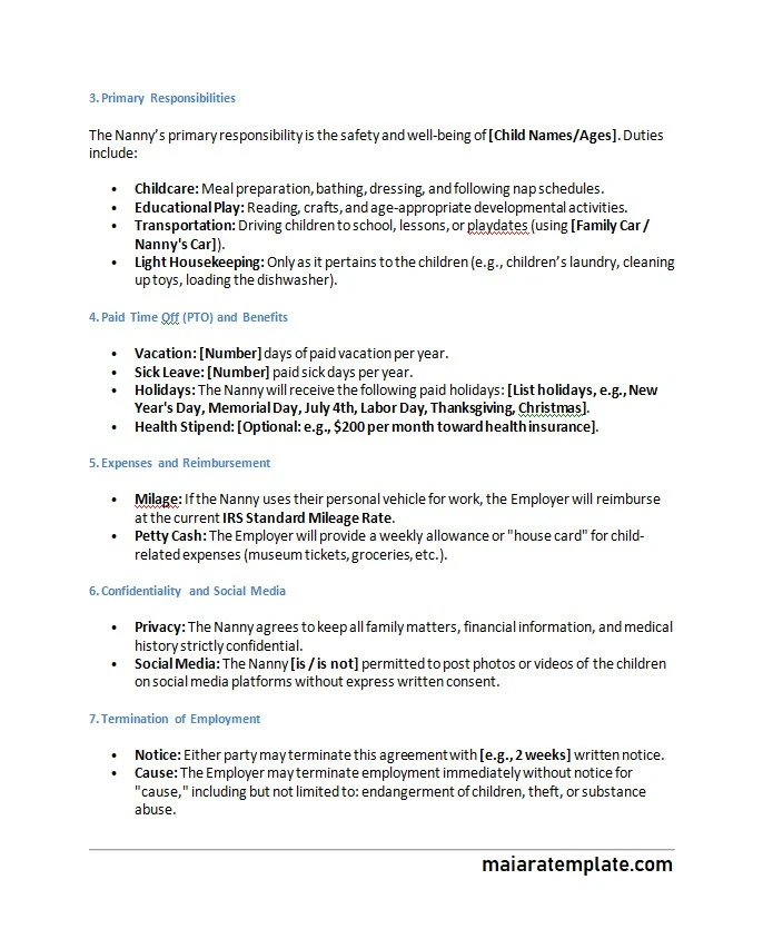 Nanny Agreement Template Nanny Agreement Template Word