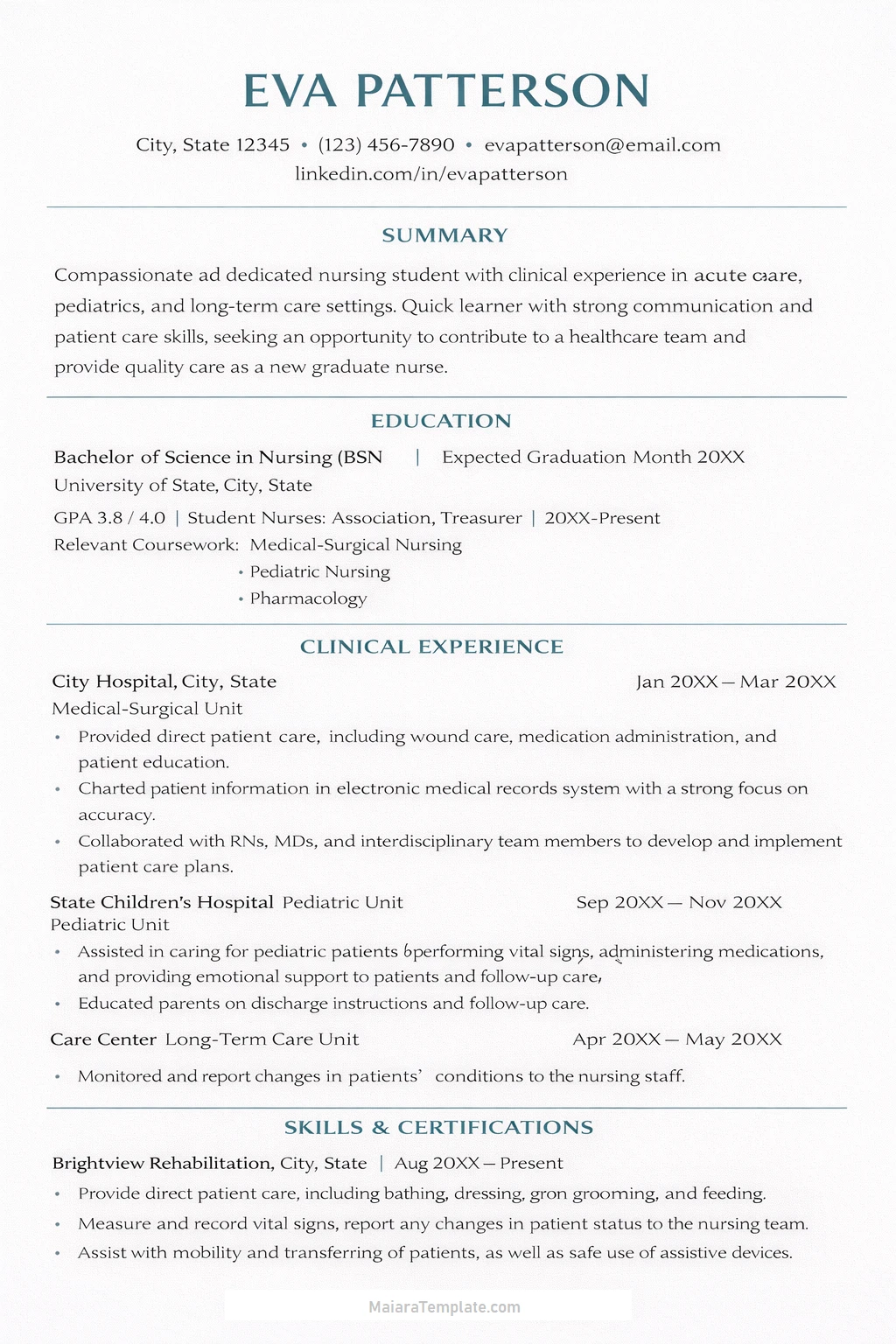 Nursing Student Resume Template Word