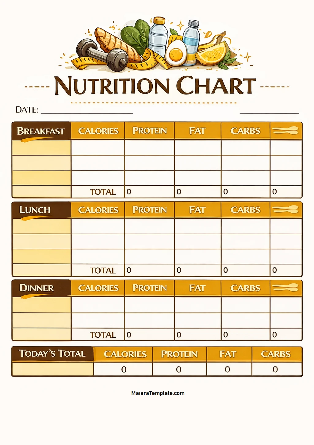 Nutrition Chart Template Simple Blank Nutrition Chart Template