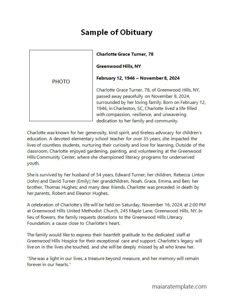 Free Customizable Obituary Template (Word)