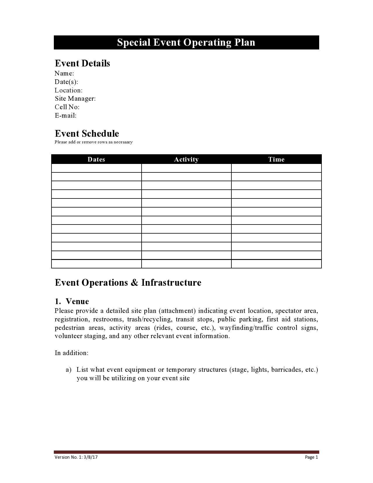 Operating Plan Template Operating Plan Template