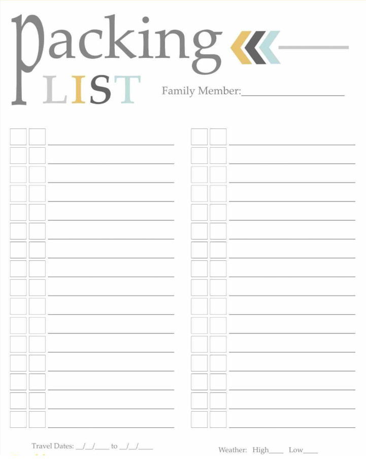 Packing List Example Packing List Example