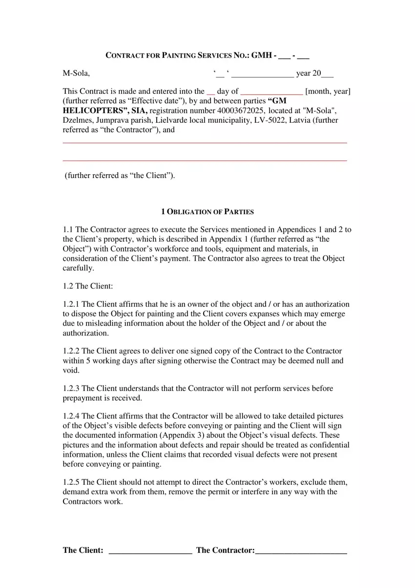 Painting Agreement Template Example Painting Agreement Template Example